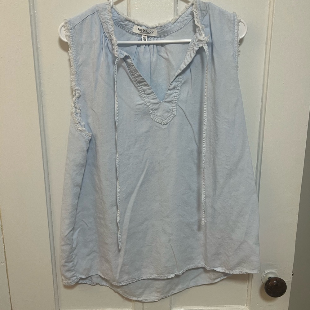 Workshop Republic Clothing Light Blue Sleeveless V-Neck Tie Tunic